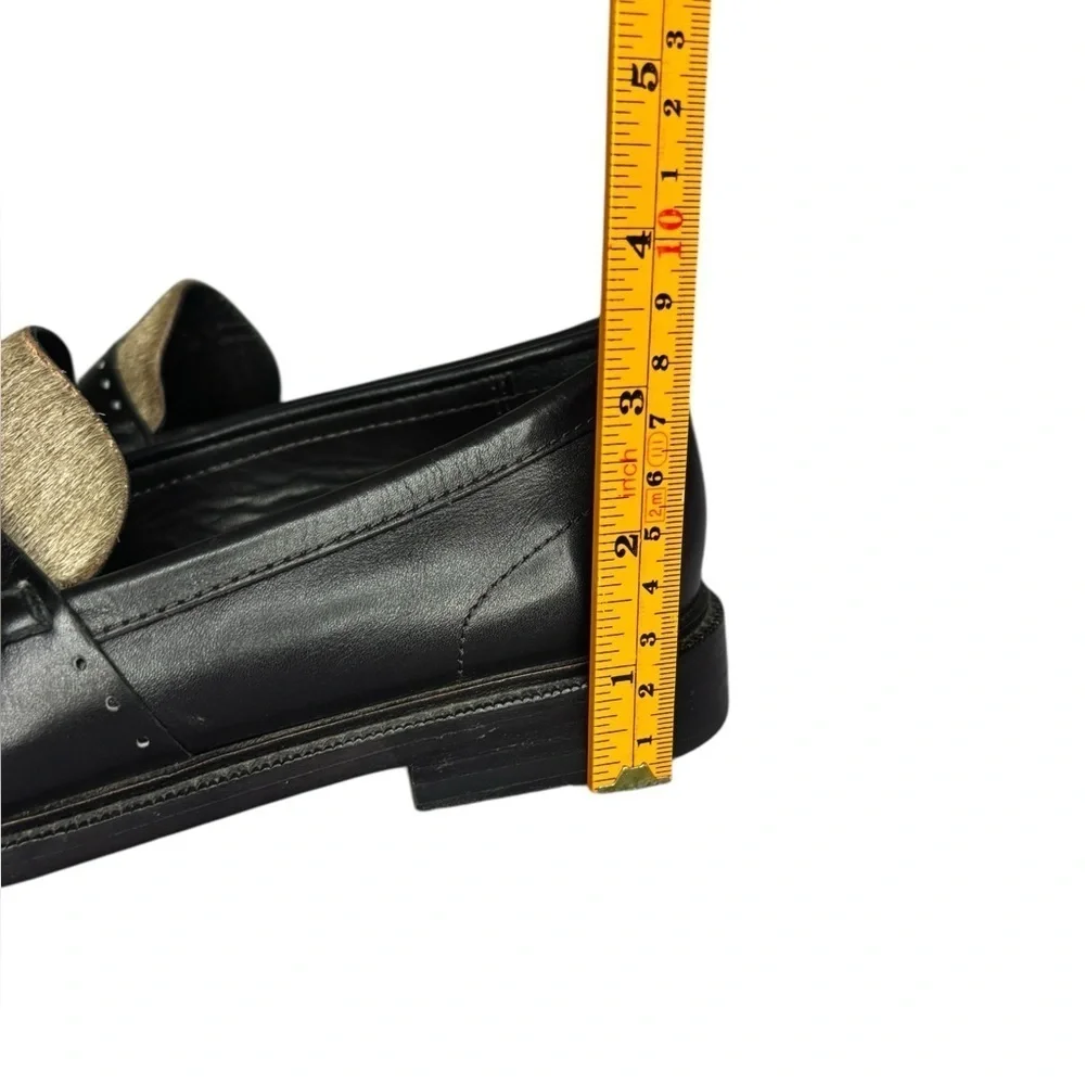 Luxury rag & bone Women’s Black Carter Leather and Calf Hair Loafers 37.5 US 7.5